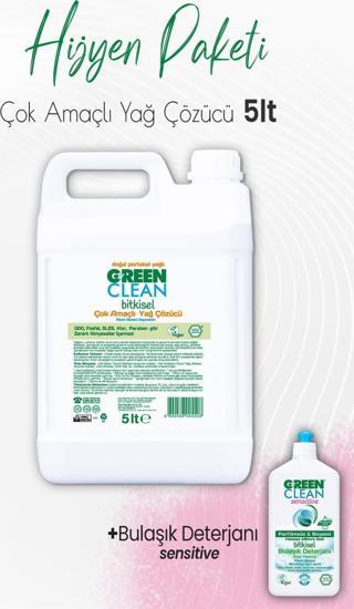 Green Clean Sensitive Bulaşık Deterjanı 500 ml ve Çok Amaçlı Yağ Çözücü Portakal 5 lt