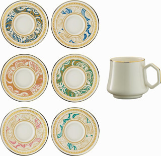 Sandro Moreno 1453 Şal Double Geometrik Gold 12 Parça 6 Kişilik Kahve Fincan Takımı 120 ml