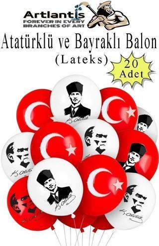 Atatüklü ve Bayraklı Balon 20 Adet Ata Balon Süsleme 29 Ekim 23 Nisan Kırmızı Beyaz Balon Bayrak Balon Bayram