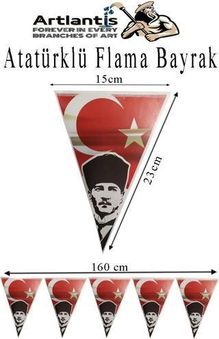 Atatürklü Flama 1 Adet Ata Flama Süsleme 29 Ekim 23 Nisan Üçgen Kağıt Flama Milli Bayram Süsü Sınıf Okul Süsleme