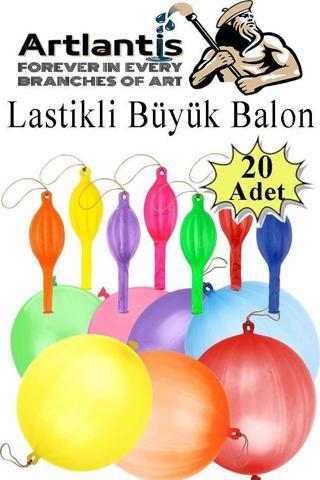 Lastikli Balon Zıpzıp 20 Adet İpli Balon Lateks Büyük Balon Punch Panç Renkli Balon
