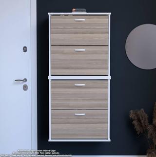 Modilayn UMAY' 2 Li Asma Antre Hol 52 x 148 x 25, 5 cm’ lik 4 Düşer Kapak 8 Göz Bölmeli Ayakkabılık