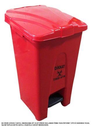 Safell Pedallı Tıbbi Atık Çöp Kovası 70 Lt - Tekerlekli - Tıbbi Atık Çöp Konteyneri - Kırmızı