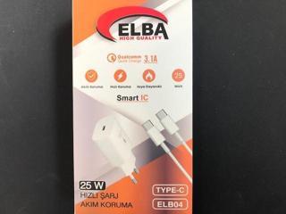 Elba ELB04-PD-25WTypc Beyaz 25W Usb-c Ev Şarj Kafa+1mt Type-c To Type-c Kablo PD3.0-QC4.0 Hızlı Ş