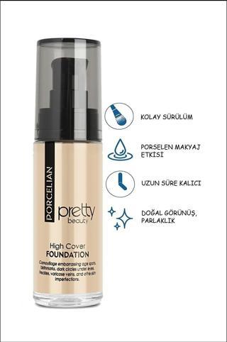 Pretty Beauty High Cover Yüksek Kapatıcı Etkili Porselen Fondöten No:1