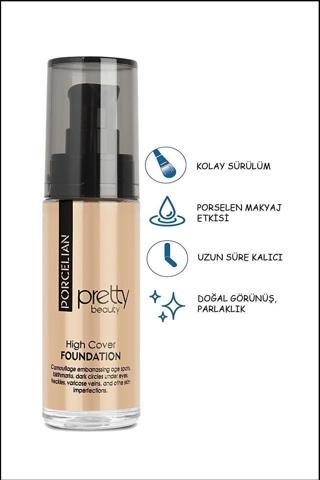 Pretty Beauty High Cover Yüksek Kapatıcı Etkili Porselen Fondöten No:3