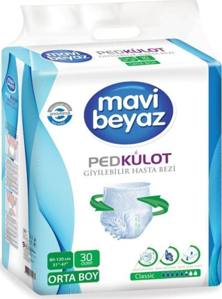 Mavi Beyaz Ped Külot Yetişkin Hasta Bezi Orta Boy-Medium 30 Kullanım