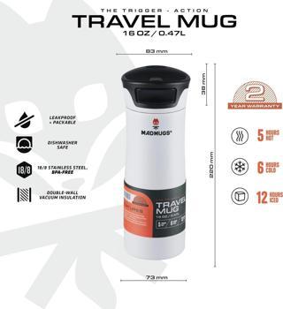 MADMUGS TM-TA-002 Travel Mug Termos Bardak 0,47lt-Beyaz