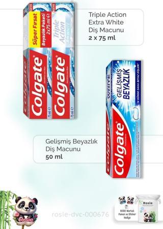 Colgate Action Extra White 2 x 75 ml, Gelişmiş Beyazlık 50 ml  Diş Macunu ve ROSIE