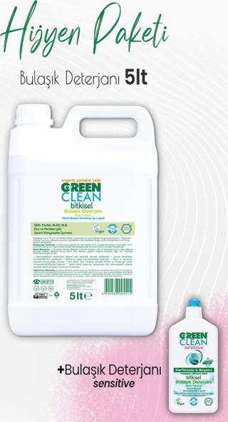 Green Clean Bulaşık Deterjanı Portakal 5 lt ve Sensitive Bulaşık Deterjanı 500 ml