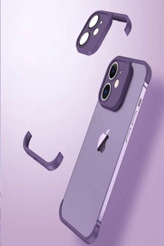 Kılıfmania Apple iPhone 12 Kılıf 2 Parçalı Alt Üst Kamera Lens Korumalı Sert Silikon Kapak - Mor