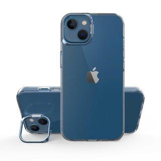 Kılıfmania Apple iPhone 13  Kapak Lens Standlı Sararmaz Şeffaf Silikon Kılıf - Mavi