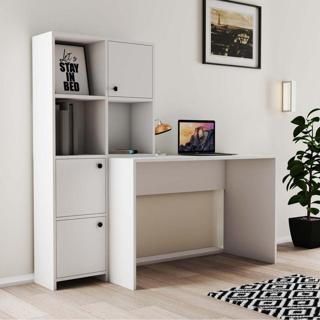 Mezza 1990 Silence Kitaplıklı Çalışma Masası Takımı Beyaz