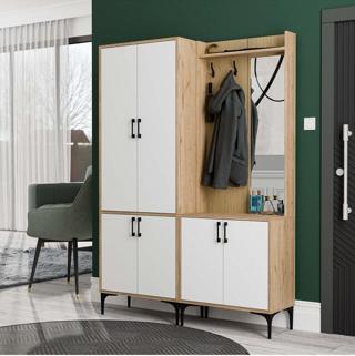 Mezza Set 5032-5012 Royal Sağ Aynalı 6 Kapaklı 7 Askılı Portmanto Sepet-Yunus-Beyaz