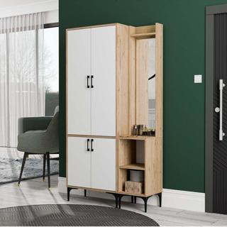 Mezza Set 5032-5042 Royal Sağ Aynalı 4 Kapaklı 5 Askılı 2 Raflı Portmanto Sepet-Yunus-Beyaz