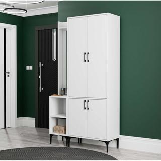 Mezza Set 5040-5030 Royal Sol Aynalı 4 Kapaklı 5 Askılı 2 Raflı Portmanto Beyaz