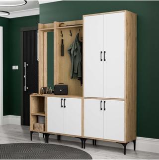 Mezza Set 5042-5002-5032 Royal Sol Aynalı 6 Kapaklı 9 Askılı 2 Raflı Portmanto Sepet-Yunus-Beyaz