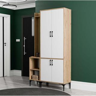 Mezza Set 5042-5032 Royal Sol Aynalı 4 Kapaklı 5 Askılı 2 Raflı Portmanto Sepet-Yunus-Beyaz