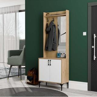 Mezza 5012 Royal Sağ Aynalı 2 Kapaklı 2 Askılı Portmanto Sepet-Yunus-Beyaz