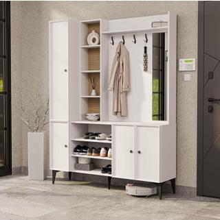 Mezza 5051 Verona 4 Profil Kapaklı 4 Askılı 15 Raflı Sağ Aynalı Portmanto Beyaz Yunus