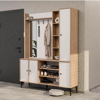 Mezza 5052 Verona 4 Profil Kapaklı 4 Askılı 15 Raflı Sol Aynalı Portmanto Sepet Beyaz Yunus