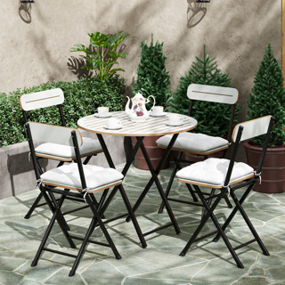 Eportatif 4 Kişilik Minderli Yuvarlak Bistro Takım Bahçe Mutfak Masa Sandalye Beyaz 1504