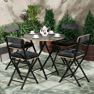 Eportatif 4 Kişilik Minderli Yuvarlak Bistro Takım Bahçe Mutfak Masa Sandalye Füme 1505