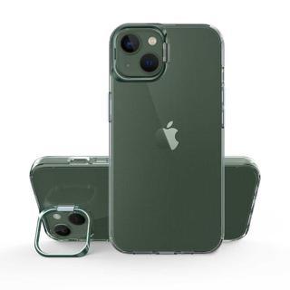 Kılıfmania Apple iPhone 13  Kapak Lens Standlı Sararmaz Şeffaf Silikon Kılıf - Koyu Yeşil