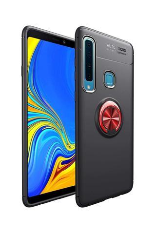 KZY İletişim Samsung Galaxy A9 2018 Kılıf Renkli Yüzüklü Manyetik Silikon Kapak Siyah - Kırmızı