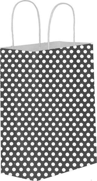 Kağıt Hediye Çantası Puantiyeli Büyük Boy 25X31 CM (25 Adet)  Puantiyeli Siyah