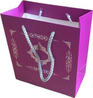 Karton Hediye Çantası Gümüş Saray Desenli 20X20X10 CM (10 Adet)  Mor