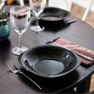 Luminarc 6 'Lı Siyah Yemek Tabağı Carine Black 6 Adet Siyah Çukur Yemek Tabağı 21 Cm