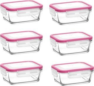 Lav Cam Kilitli Kahvaltılık Saklama Kabı 6'Lı Set 400Cc Pembe Kapak