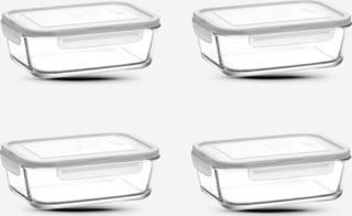 Lav Cam Kilitli Saklama Kabı 4'Lü Set 1200Cc-Yeni Seri Büyük Dikdörtgen Cam Saklama Kabı
