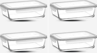 Lav Cam Kilitli Saklama Kabı 4'Lü Set 1900Cc-Yeni Seri Büyük Dikdörtgen Cam Saklama Kabı