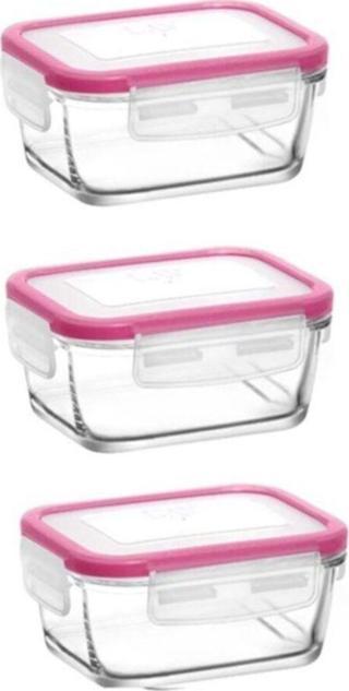 Lav Fresco Pembe Kapak Cam Saklama Kabı 3 Adet 400 Cc