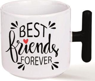 Kişiye Özel Best Friends Forever Renkli Kalp Kulp Süblimasyon Kaliteli Baskılı Porselen Kupa Bardak Siyah T