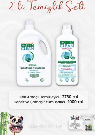 Green Clean Çok Amaçlı Temizleyici 2750 ml, Sensitive Yumuşatıcı 1 lt ve ROSIE