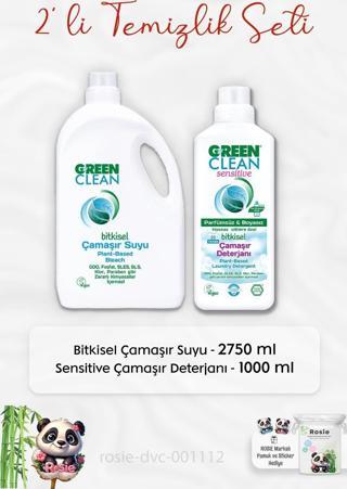 Green Clean Çamaşır Suyu 2750 ml, Sensitive Çamaşır Deterjanı 1 lt ve ROSIE