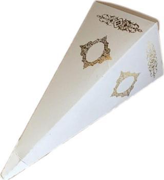 Karton Şeker Külahı Lüx Gold Yaldızlı Saray Desenli (25 Adet)  Beyaz