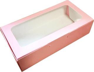 Pencereli Karton Kutu Düz Renk 20X10X5 CM  (10 Adet) Pembe