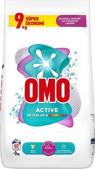 Omo Active Beyazlar & Renkliler Toz Deterjanı 9 KG