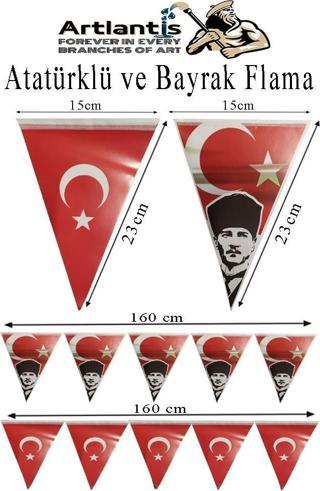 Bayrak Ve Atatürklü Flama 2 Adet Ay Yıldız Bayraklı Atalı Flama Süsleme 29 Ekim 23 Nisan Üçgen Kağıt Flama Okul Sınıf Sü