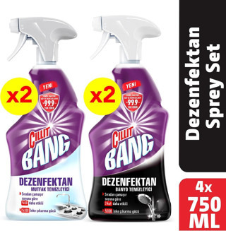 Cillit Bang Dezenfektan Sprey Set Banyo ve Mutfak Temizleyici 4x750 ml
