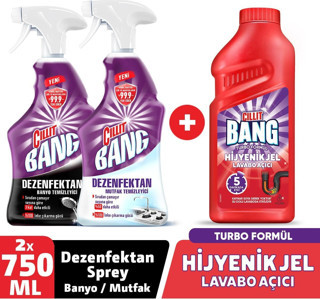 Cillit Bang Turbo Hijyenik Jel Lavabo Açıcı 500ml + Dezenfektan Mutfak Sprey 750 ml + Dezenfektan Banyo sprey 750 ml