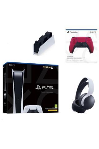 Sony Playstation 5 Digital Konsolu Ps5 Kol Kırmızı+ Şarj Istasyonu+ Ps5 3d Kulaklık Ithalat Garanti