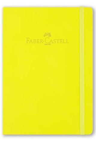 Faber-Castell A6 80 Yaprak Çizgisiz Suni Deri Kapak Lastikli Fosforlu Sarı Defter