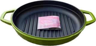 HOSSE 28 cm Yuvarlak Demir Döküm Grill Tava Çift Kulplu Yeşil