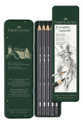 Faber-Castell Graphite Aquarelle Suda Çözünür Çizim Kalemi 5`Li Metal Kutu