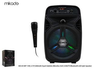 Mikado MD-814KP 15W,3.7V1200mAh Siyah Kablolu Mikrofon AUX -USB-TF-Bluetooth FM'li LED Işıklı Anfi